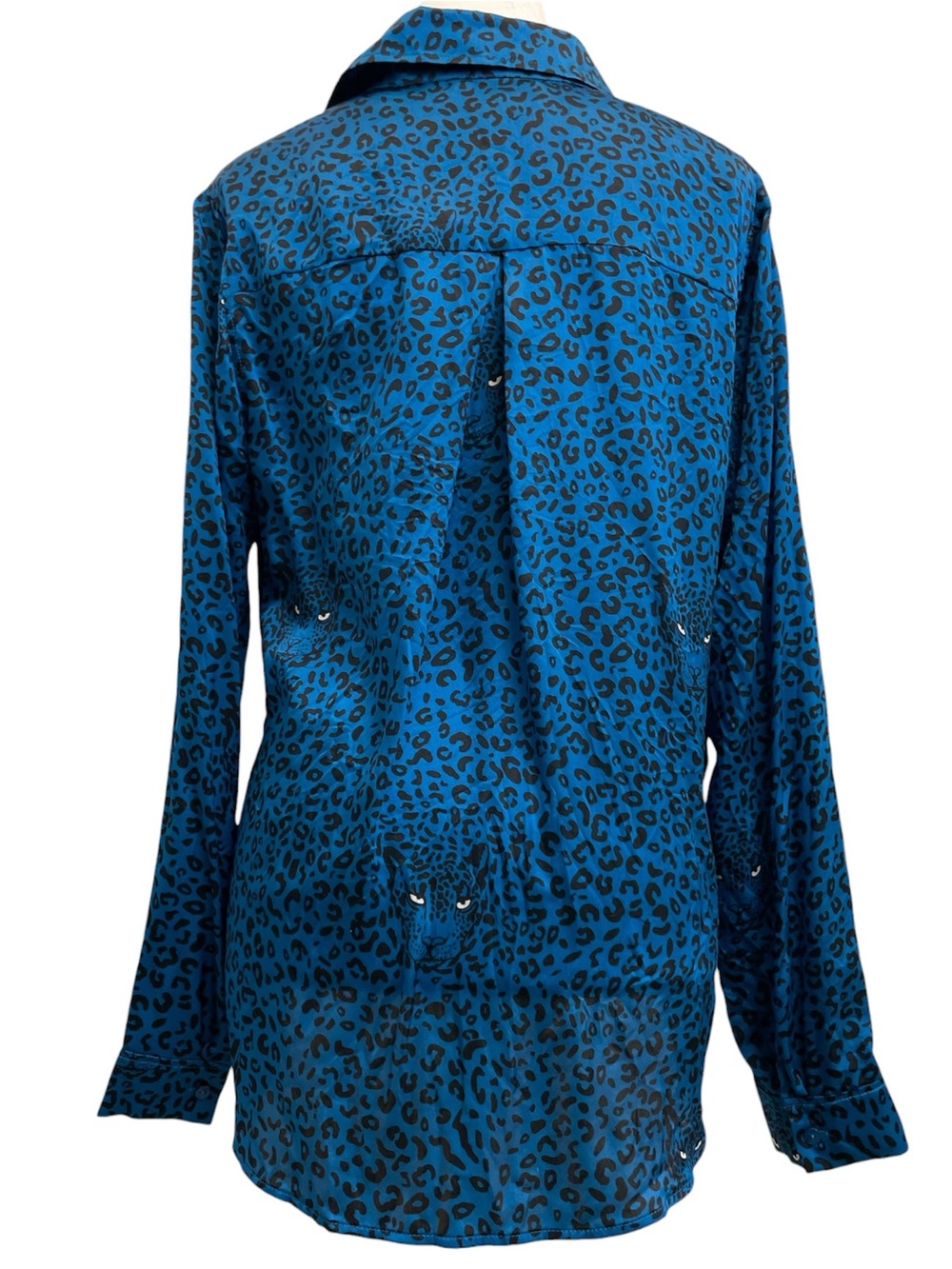 L’Agence 100% Silk Tyler Blue Leopard Print Button Front Blouse - Picture 4 of 11